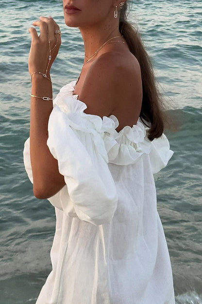 Summer Color Slit Long Dresses Off Shoulder Backless Loose Beach Vacation Dress Vestidos