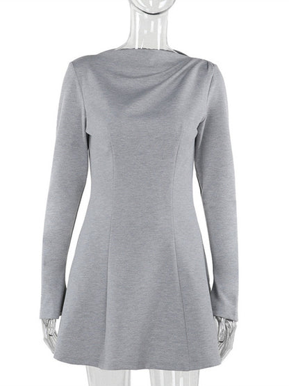 Long Sleeve High Waist Mini Dress for Autumn Winter New O Neck Bodycon Club Party Dress
