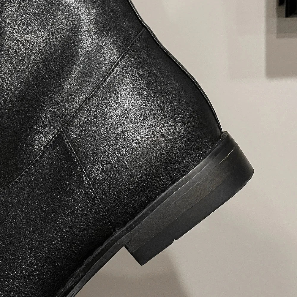 Genuine Leather Slipon Flats Autumn Knee High Knight Boots Female Long Winter Shoes for New