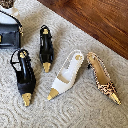 Shallow Pointed Toe Pumps Designer Leopard Print Thin High Heels Stripper Party Slingbacks Shoes