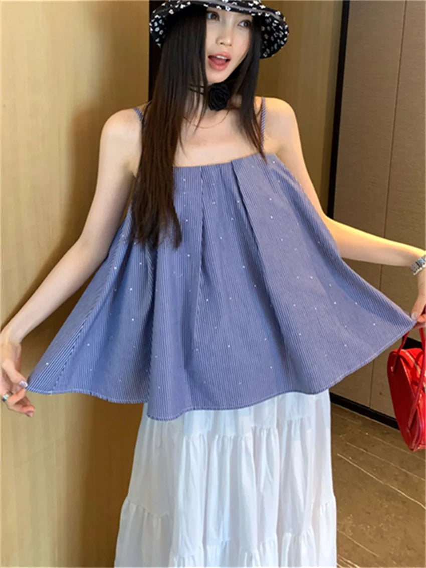 Romance Sweet Tank Tops Slim Gentle Office Lady Summer Loose Summer New All Match Maxi Skirts