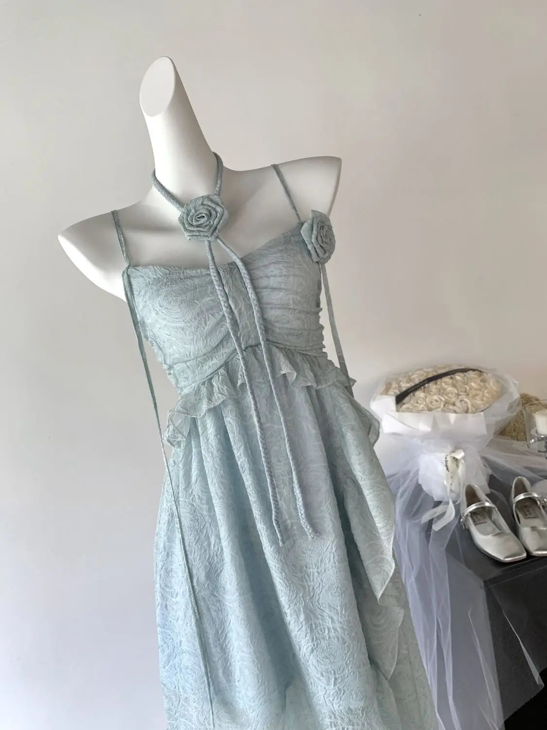 Korean Fairycore Midi Dress for Sweet Spaghetti Strap Halter Ruffles Birthday Party Dresses Summer Holiday Beach Vestidos