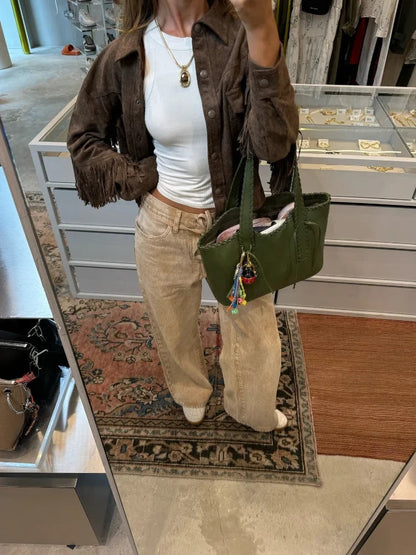 Retro Tassels Patchwork Jackets Lapel Long Sleeve With Button Short Coats Autumn New Lady High Street Outwear