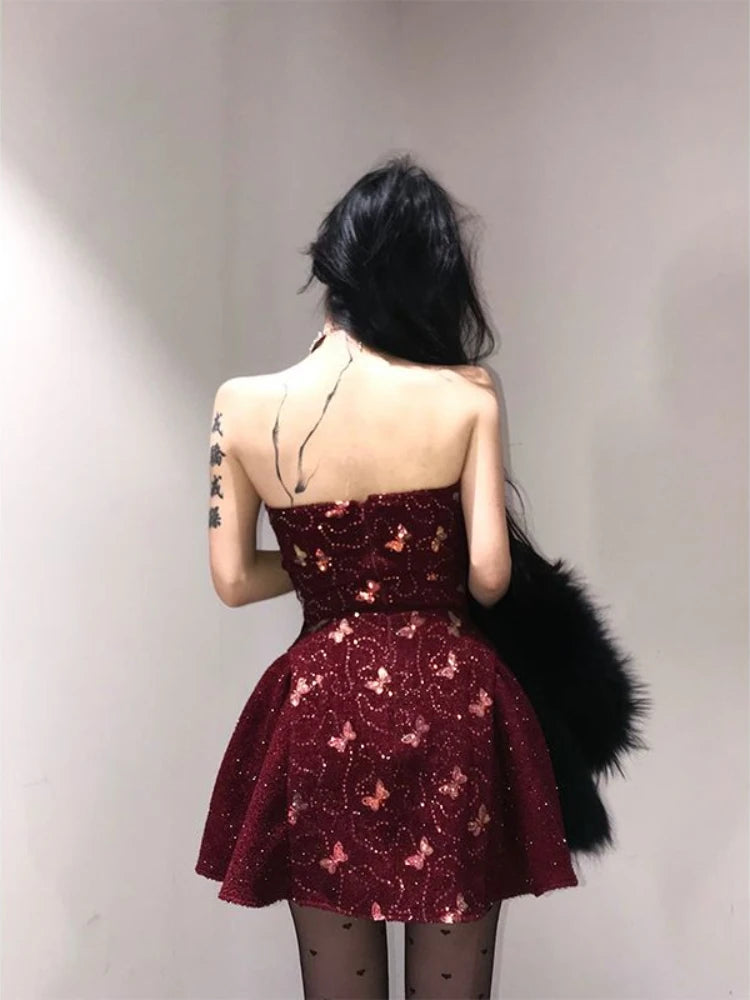 Dresses Strapless Bow Spring New Ball Gown Mini Dress Party Clubwear Backless Slim