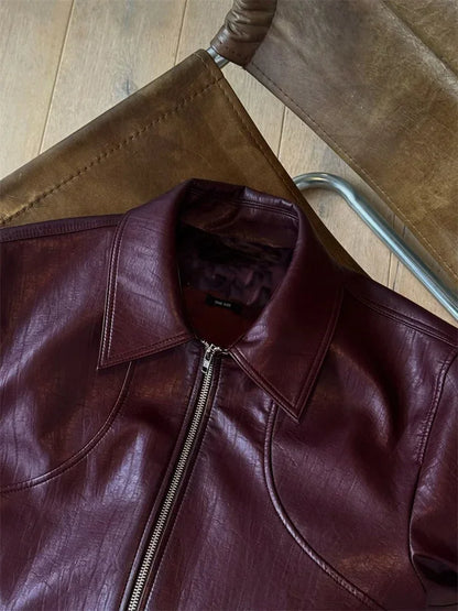 Autumn Lapel Pu Outwear Female Zipper Pocket Patchwork Long Sleeve for Cropped Jacket Top