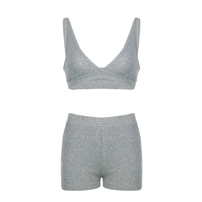 Sporty Style 3 Piece Set Cotton Halter + Cotton Short +cotton Hoodies ��s Causal Simple Knitter Suits Classical