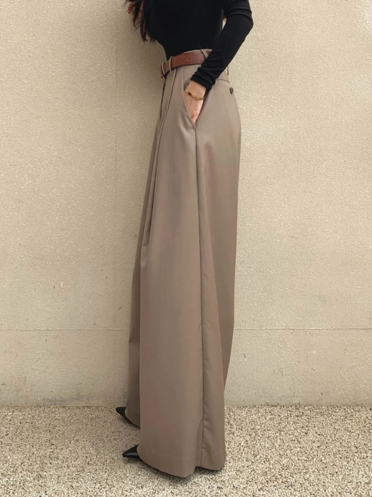 Spring Wide Leg Pants High Waist Korean Loose Trousers Pockets Female