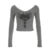 Gray Slim Y2k V-neck T-shirt Basic Print Gothic Dark Hotsweet Long Sleeve Crop Top Autumn New
