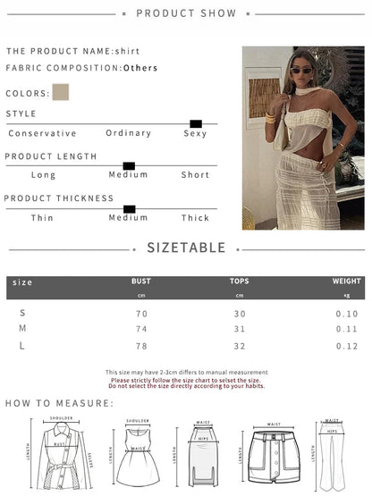 Beach Party Two-piece Set See Through Scarf Mini Wrap Top Mesh Irregular Hem+multi-pleated Bottoms Matching Suits