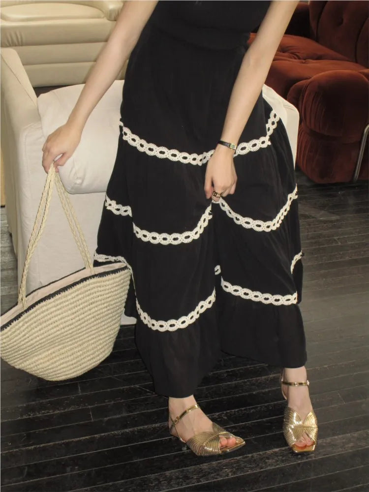 Slim Camisole Dress for Square Collar Sleeveless High Waist Hit Color Spliced Ruched Long Dress Female Party Dress