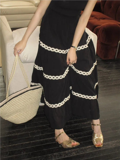 Slim Camisole Dress for Square Collar Sleeveless High Waist Hit Color Spliced Ruched Long Dress Female Party Dress