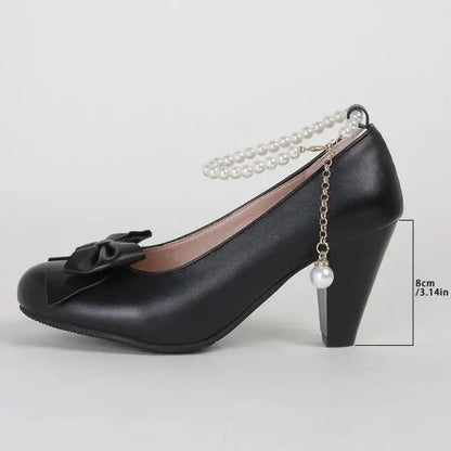 Bowknot Shallow Mouth Korean Shoes Pearl Decorateion Female Sneakers Round Toe Heels Crystal Butterfly 2