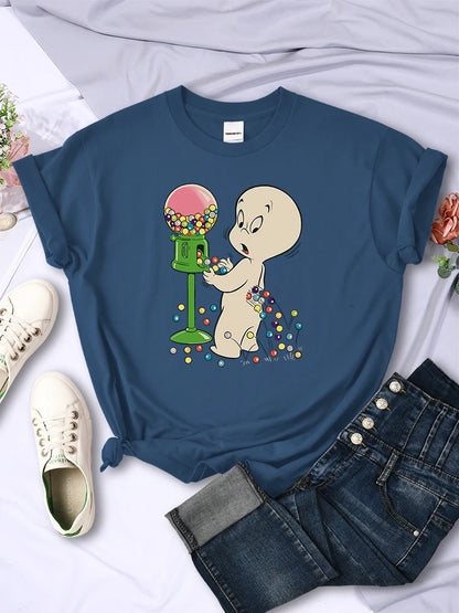 The Little Boy Likes Colored Glass Balls Short Sleeve Creative Street Tops O-neck Clothing All-math Female T-shirts