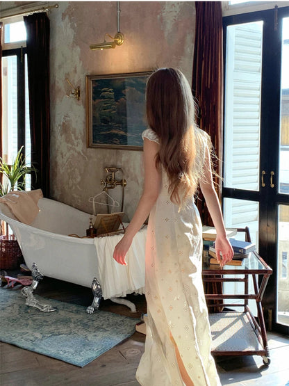 French Retro Midi Dress Even Party 2000s Clothing Vneck Y2k Dress Korean Sleeveless Summer