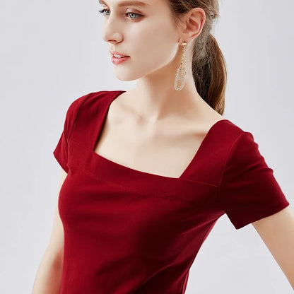 Spring Summer Style Cotton Blouses Shirts Lady Short Sleeve Square Collar Loose Blouses ’s Tops Df3492