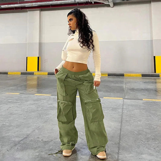 Street Big Pocket Cargo Pants Loose Drawstring Trouser Female Sweatpant Autumn Y2k Pants