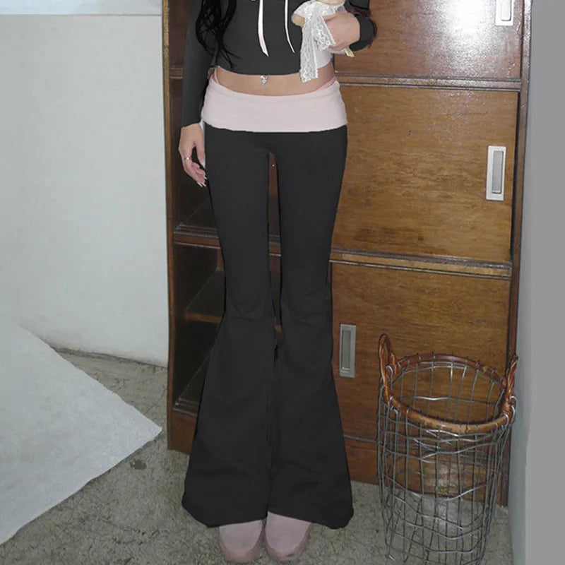 Korean Coquette Low Waisted Slim Autumn Sweatpants Basic Flare Trousers Cutecore Skinny Boot Cut Pants Outfits