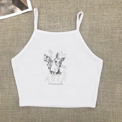 Sweet and Spicy New Printed Short-sleeved Short T-shirt Summer Spice Slimming Everything With Shoulder Clothes