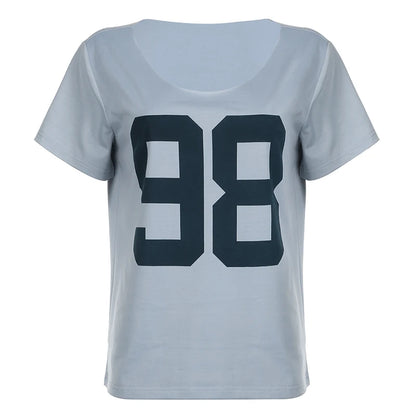 Y2k Digital Print Loose T-shirt Short Sleeve O Neck Basic Tee Summer Top Lady Outfits