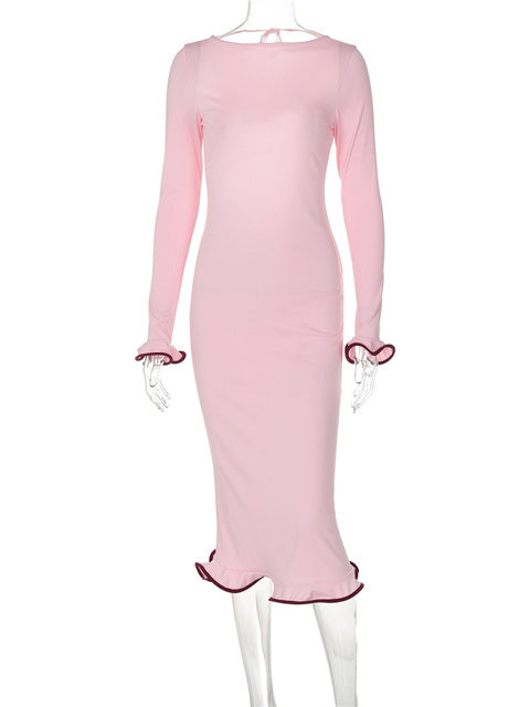 Ruffled Autumn Mini Dress ’s Slim Long Sleeve Patchwork Party Dress Female Mini Dress New