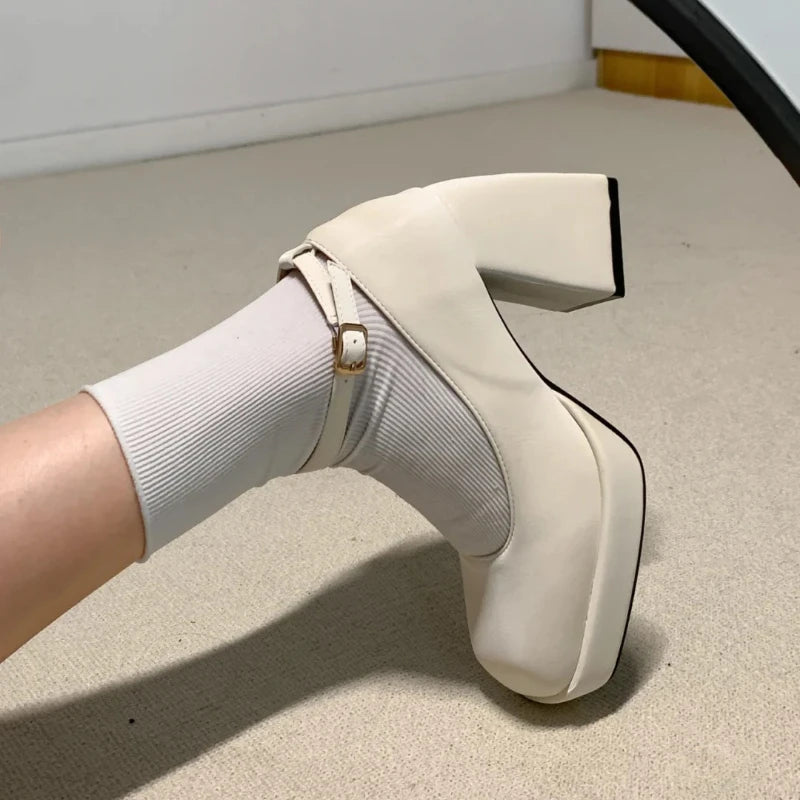 Black Platform Pumps for Super High Heels Buckle Strap Mary Jane Shoes Woman Goth Thick Heeled Party Shoes
