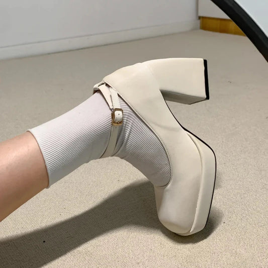Black Platform Pumps for Super High Heels Buckle Strap Mary Jane Shoes Woman Goth Thick Heeled Party Shoes