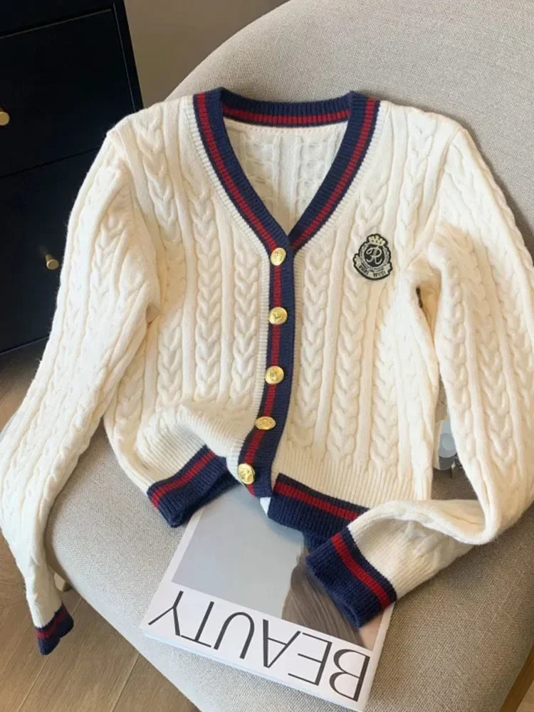 Knitted Cardigan V-neck Pullover Warm Knitwear Jumper Clothes Sweater Autumn Winter Kpop 2000s Aesthetic