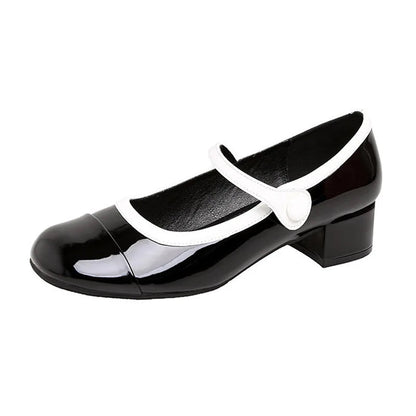 Sweet French Thick Heel Single Shoes New Round Head Light Mouth Patent Leather High Heels
