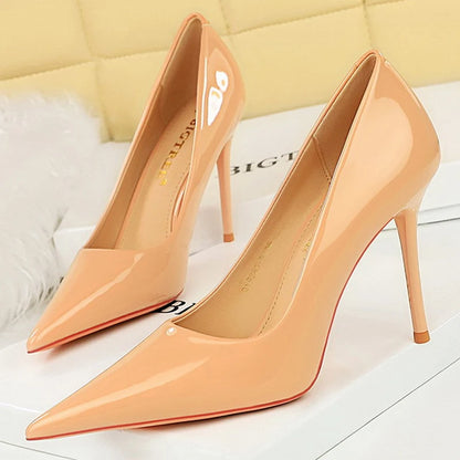 Shoes Patent Leather Pumps High Heels Pointed Lady Party Shoes Stilettos Heels Wedding Shoes