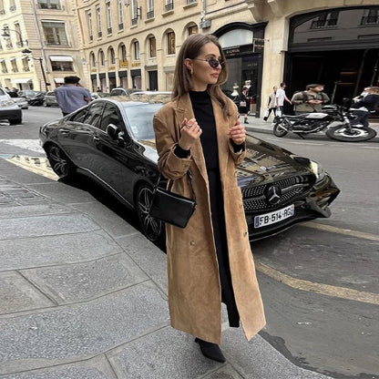 Long Long Sleeve Turn-down Collar Double Breasted Female Coat Autumn Lady Jacket New