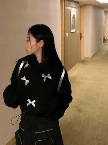 Autumn for Korean Style Bow Aesthetic Hoodie Sweatershirt Harajuku Coat Gothic Emo Hippie Jacket Mall Goth