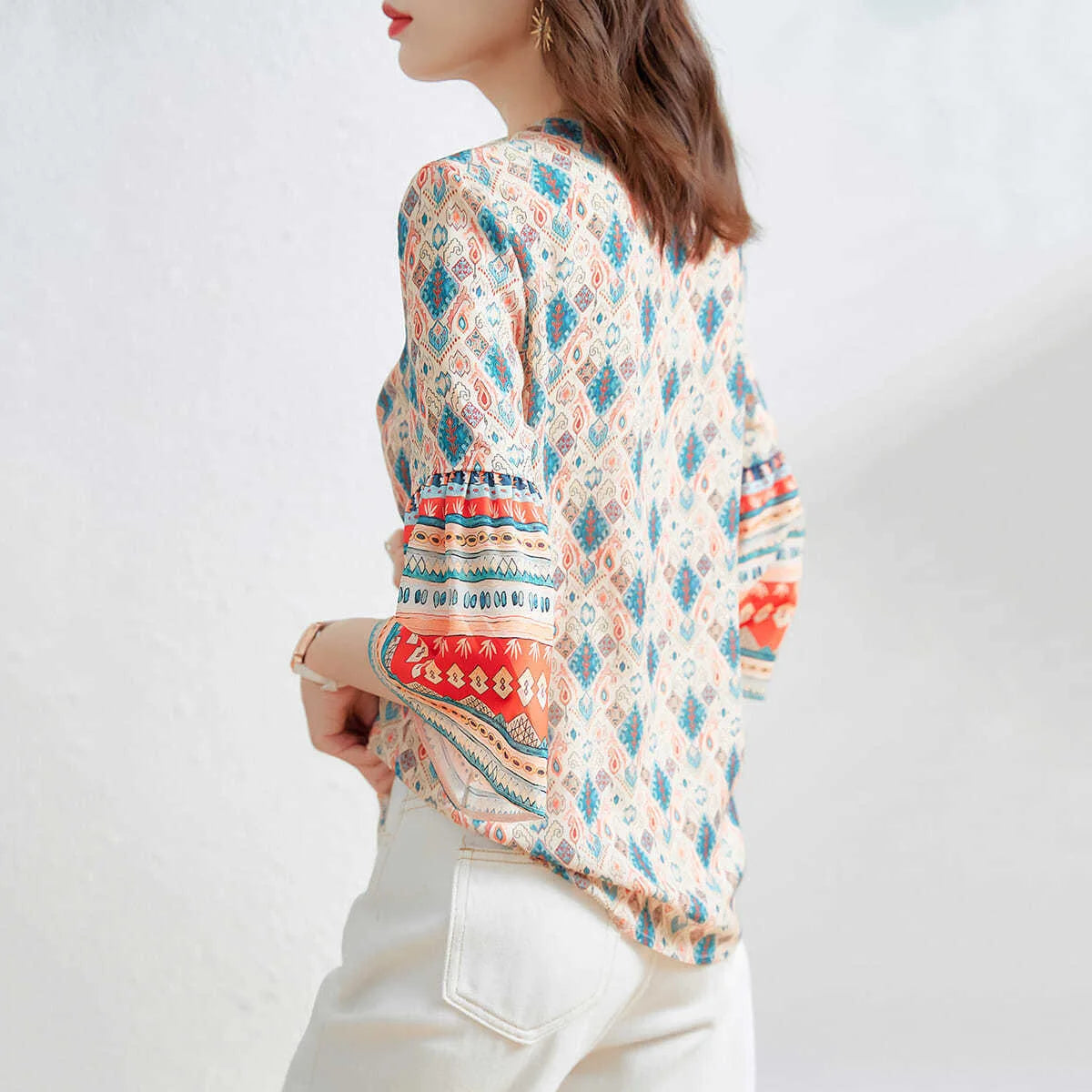 Woman Summer Style Chiffon Blouses Tops Lady Hafl Flare Sleeve V-neck Printed Blusas Tops Zz1326