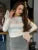 Mesh Ruffled Patchwork T-shirt Top for Long Sleeve High Waist Cropped Top Pullover Female Slim Y2k Top