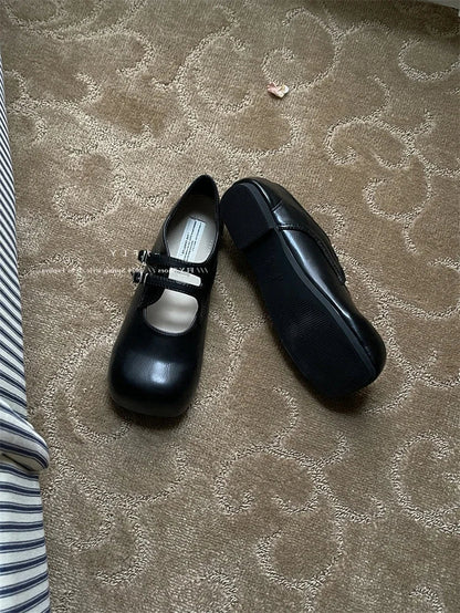 Slip on Loafers Square Toe Ankle Strap Buckle Mary Jane Shoes Chunky Low Heel Pumps Dress Shoes