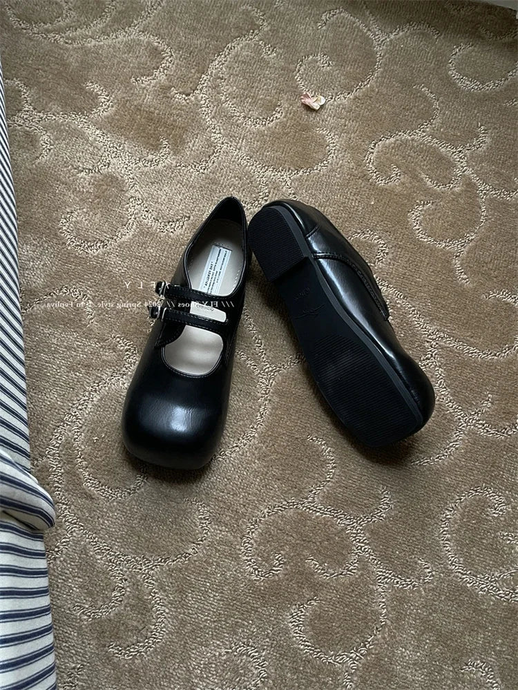 Slip on Loafers Square Toe Ankle Strap Buckle Mary Jane Shoes Chunky Low Heel Pumps Dress Shoes