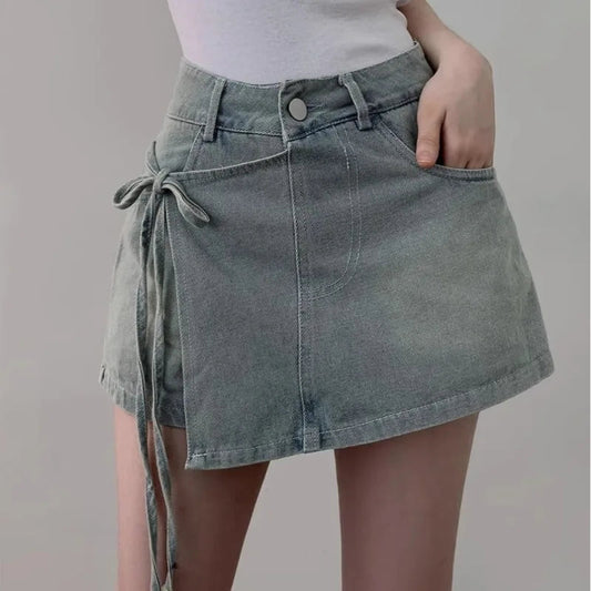 Fake 2 Pieces Shorts Mujer Bandage Korean Pants Spring Summer Simple Pantalones Cortos