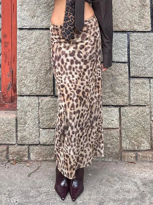 Leopard Print Maxi Skirt Summer Slim Patchwork High Waist Party Maxi Dress Maxi Skirt