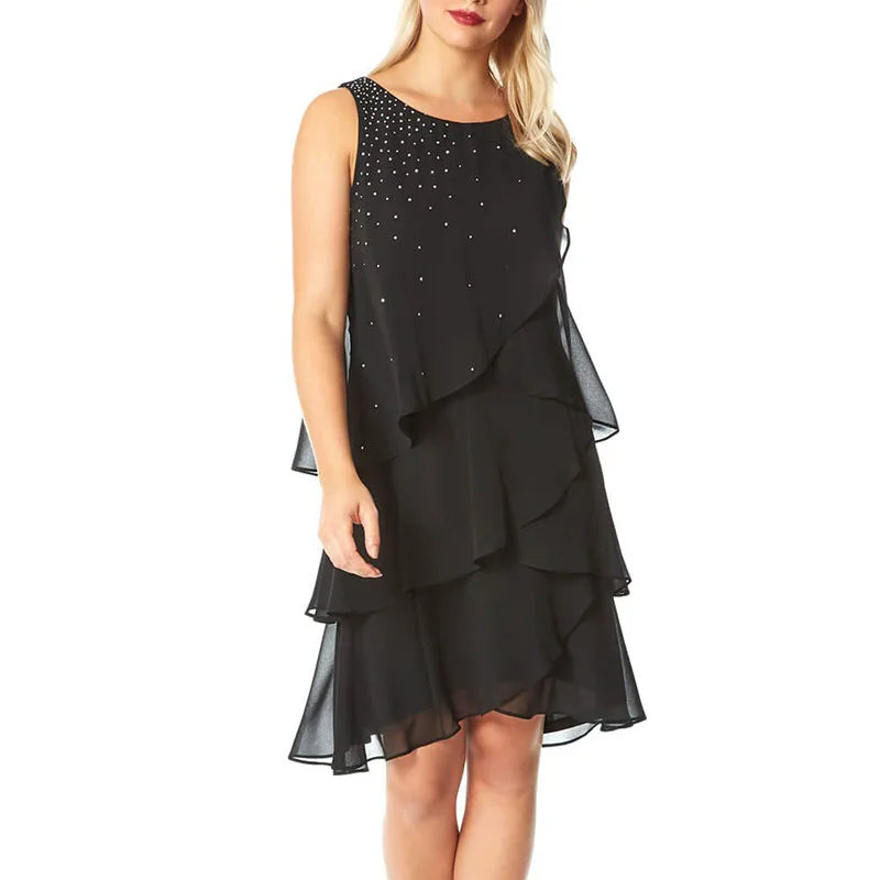Irregular Ruffle Mini Dress Summer Oneck Sleeveless Loose Aline Vestidos New Simple Dresses