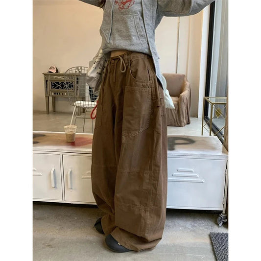 Y2k 2000s Cargo Jeans Oversized Wide Leg Denim Pants Harajuku Korean High Waist Baggy Straight Trousers