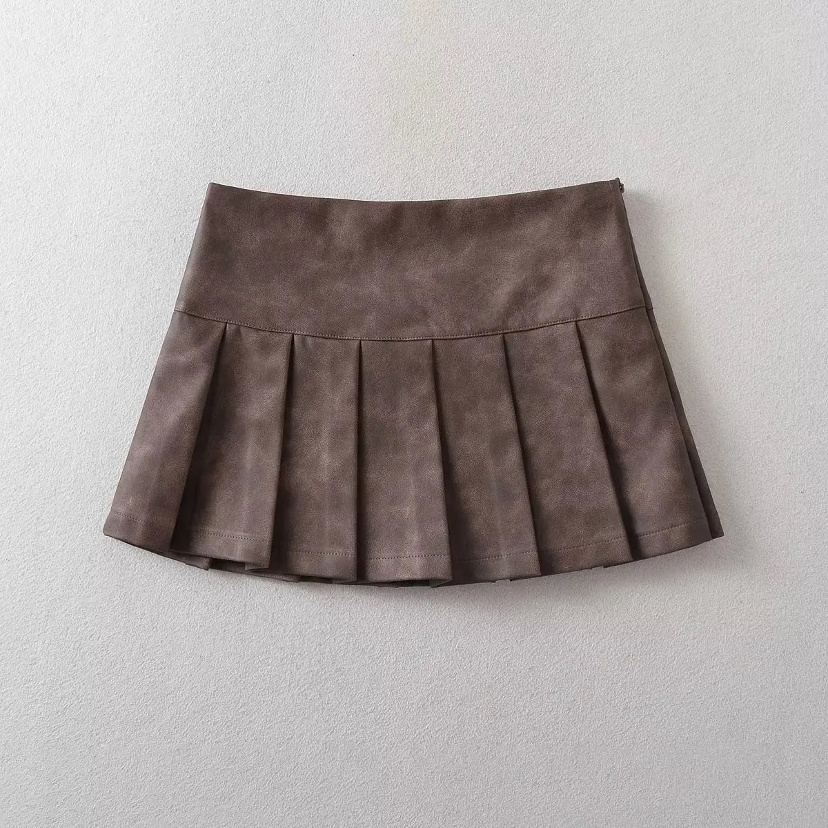Korean Retro High Street Pu Leather Low Waist Pleated Short Skirt Skirt