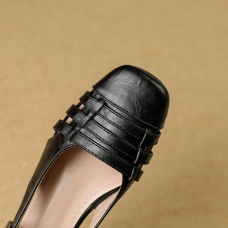 Design Sandals Square Toe Block Heels 3.5cm Back Buckle Strap Big Size 43 Dating Shoes 31 32