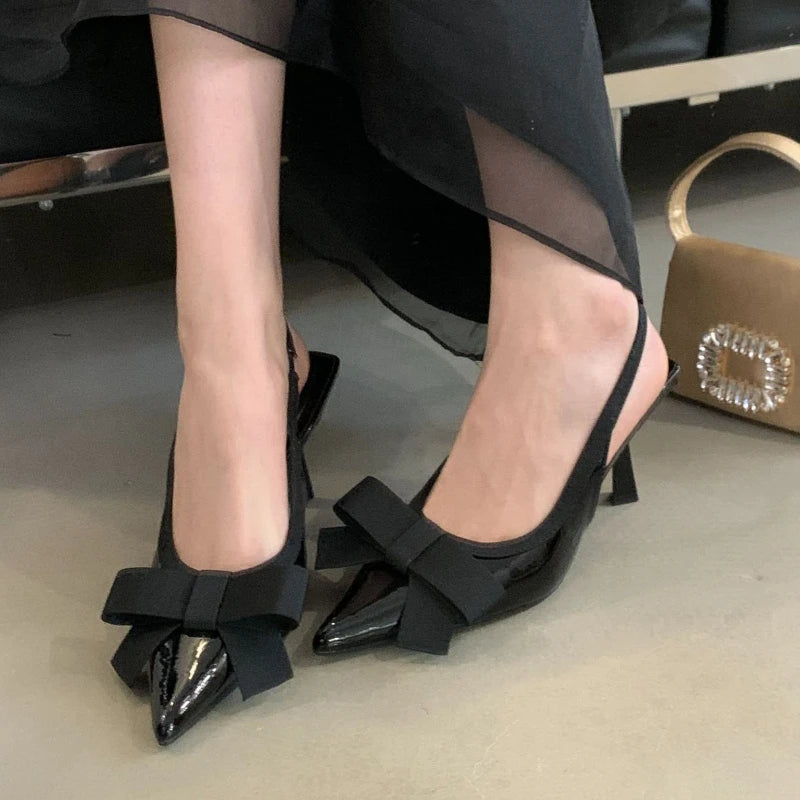 Butterflyknot Pointed Toe High Heels Party Dress Shoes Brand Design Slingbacks Sandals Pumps