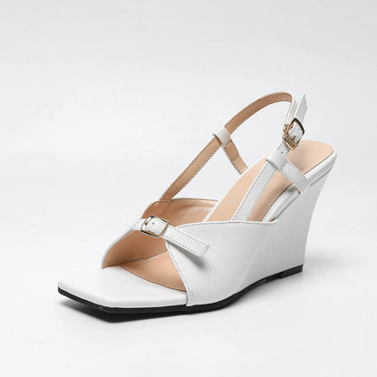 Summer Square Toe Beige Heeled Sandals of Shoes Clogs Wedge Large Size Black New Open Comfort Platform Clear F