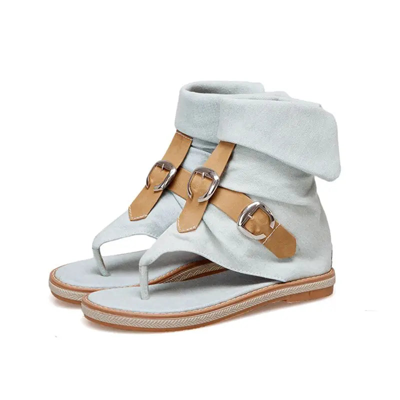 Blue Shoes Buckle Gladiator Sandals Summer Jeans Boots Booties Sandalias Size 43