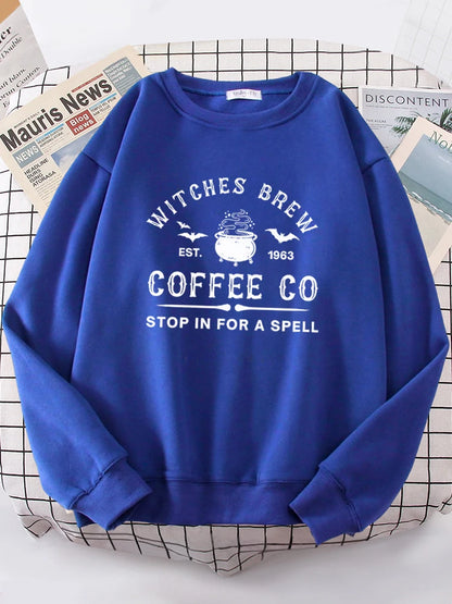 Witches Brew Coffee Letter Printing Simple Color Letter Printing Sweatshirts Long Sleeves Warm Pullover Clothes
