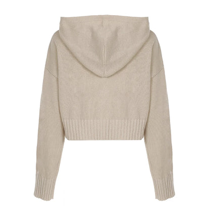Knitter ��s Sweater Cardigan Zip Up Hooded Long Sleeve Retro Simple Harajuku Cropped Coat