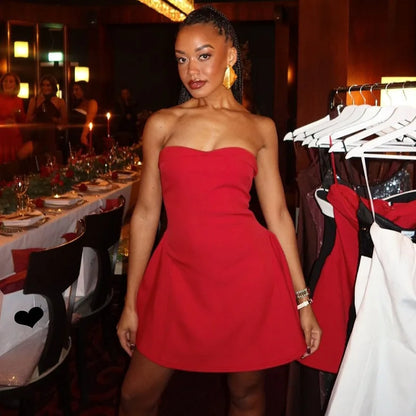 Backless Tube Top Dress for One-shoulder Contrast Color Splice Mini Dress A-line Zipper Lady Club Party Dress