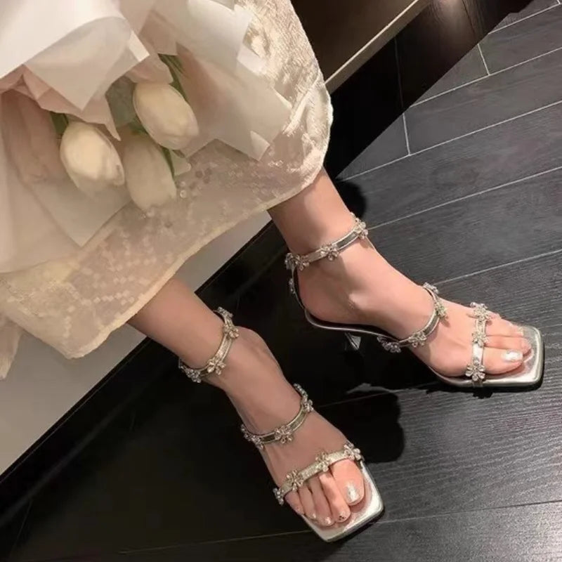 Gold Sliver White Black Sparkly Silver Beaded Anklestraps High Heels Sandals New Summer Everyday Wedding Shoes for