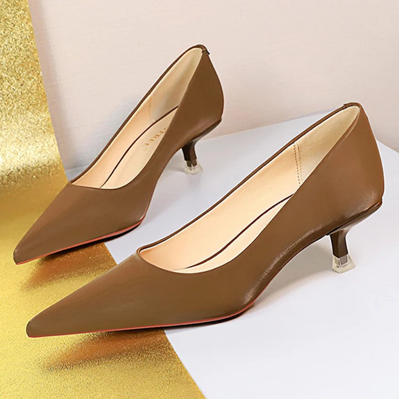 Shoes 4.5 Cm Heels Pointed Toe Woman Pumps Kitten Heels Large Size 34-43 Mid Heeled Female Shoes