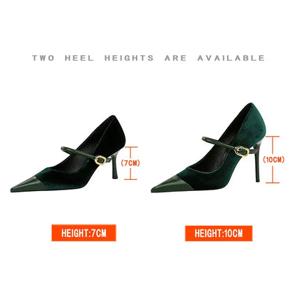 Shoes New Buckle Design Pumps Pointed Shoes High Heels Suede Stilettos Heels 7cm 10cm Shoes Large Size 43